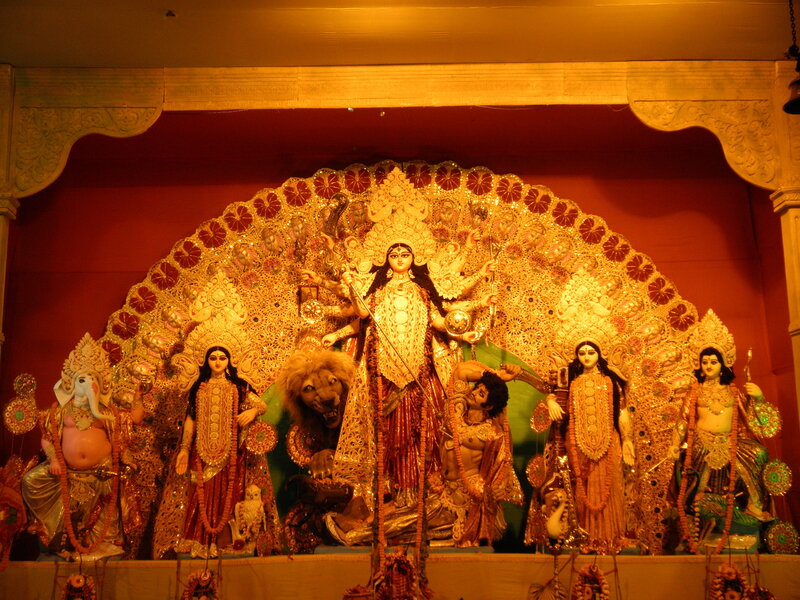 Durga Goddess Idol — Gold, Religious