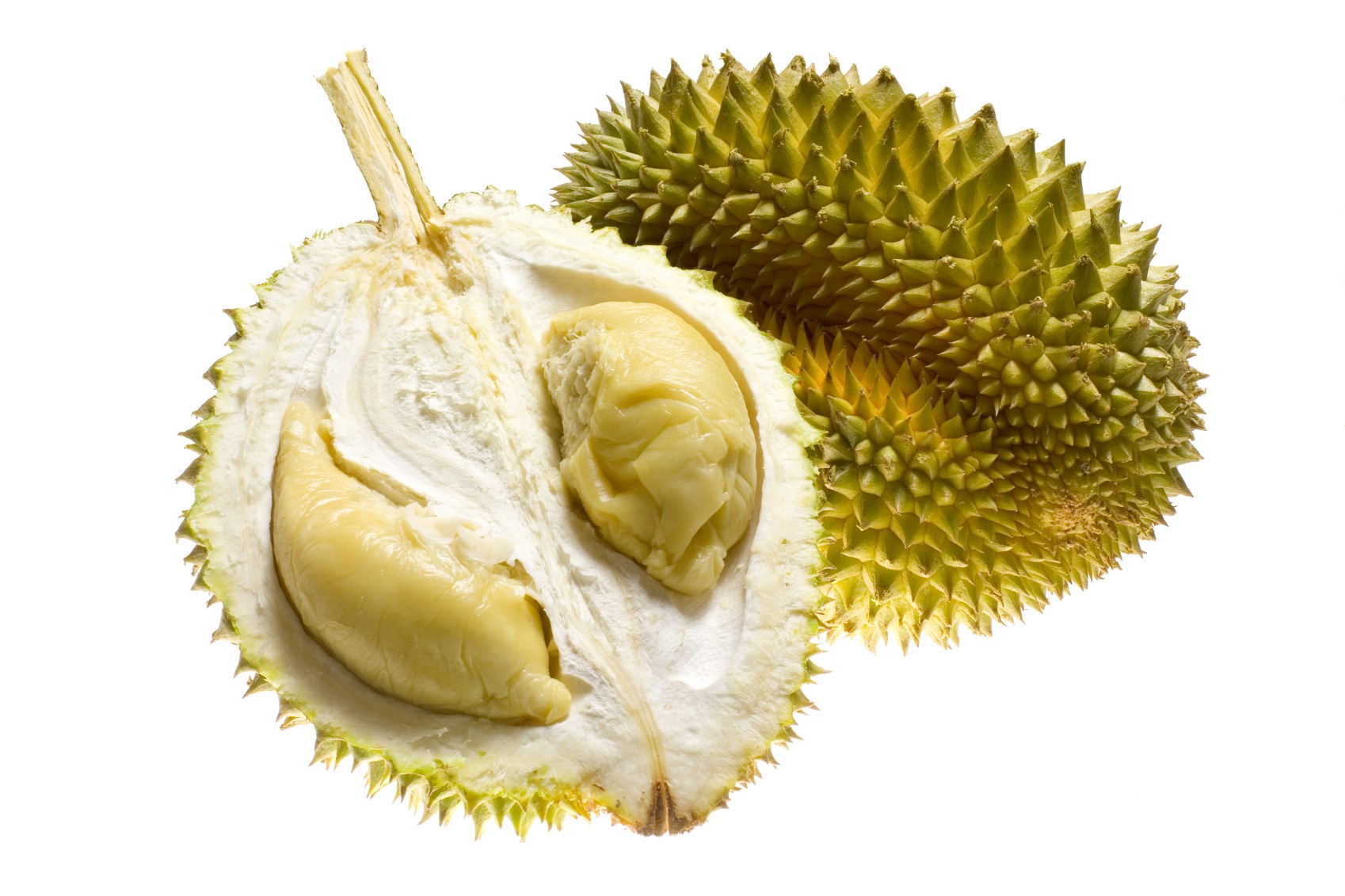 Durian fruit cut in half