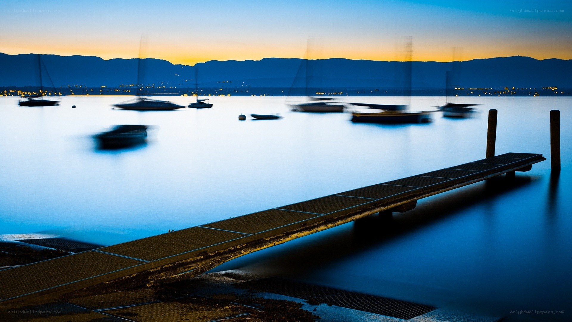 Dusk at the lakeside dock