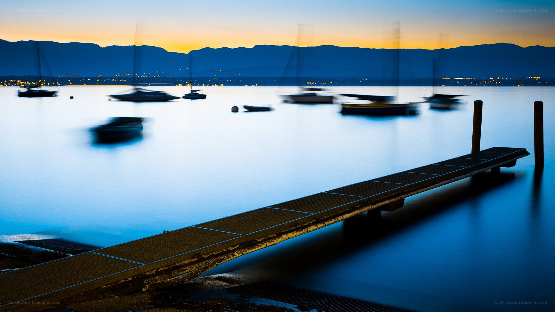 Dusk at the lakeside dock