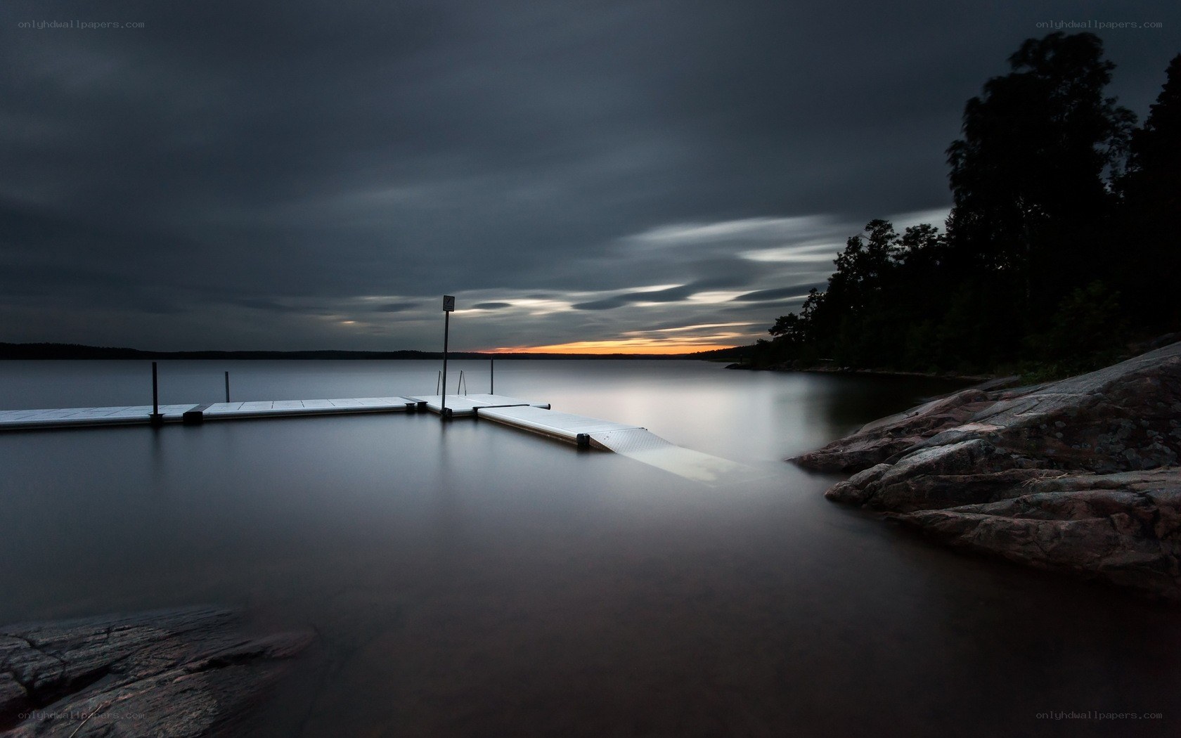 Dusk at the lakeside dock