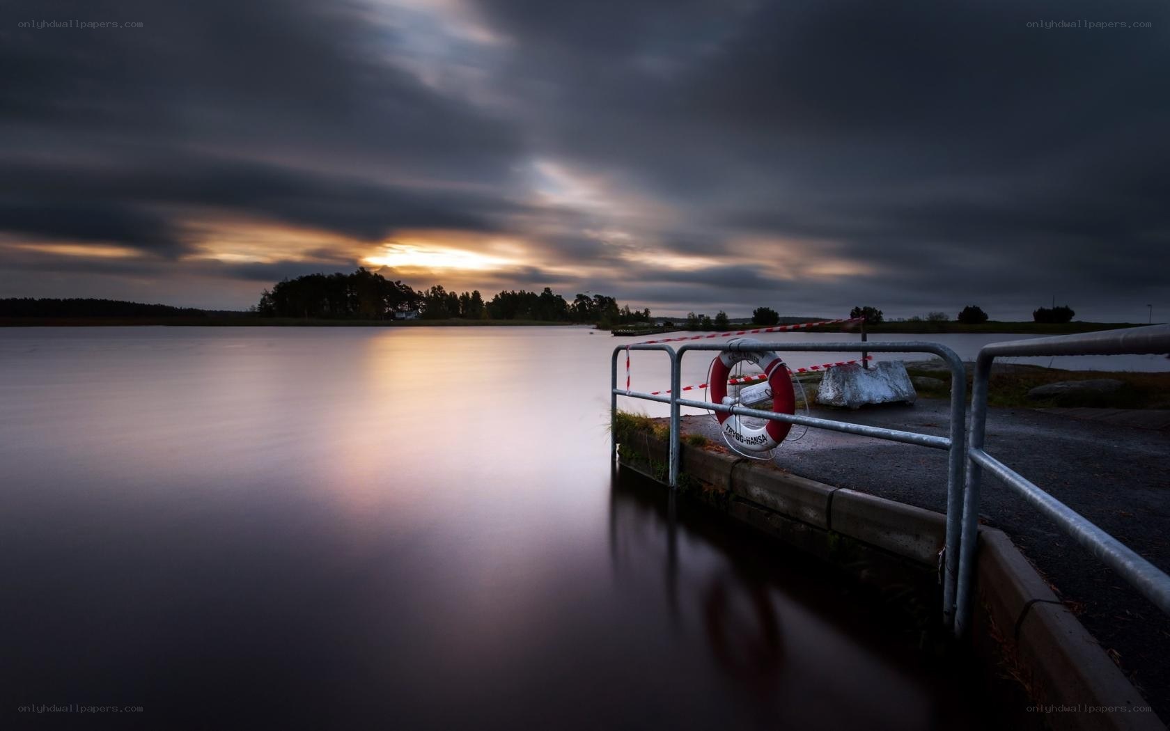 Dusk at the lakeside dock