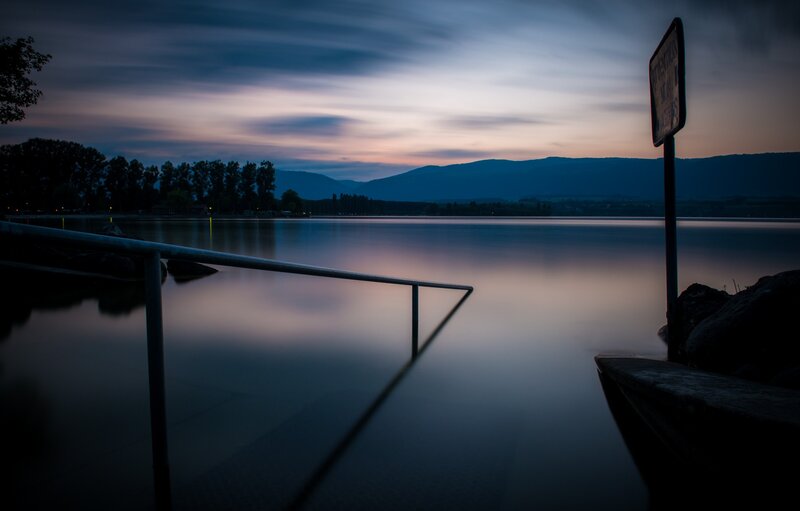 Dusk at the lakeside dock