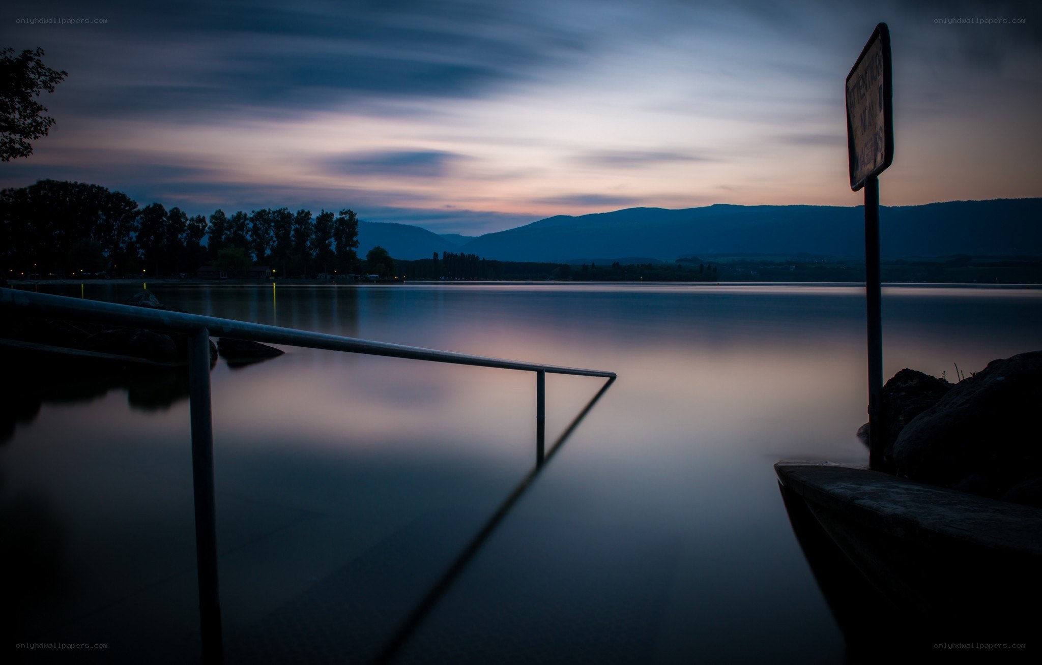 Dusk at the lakeside dock