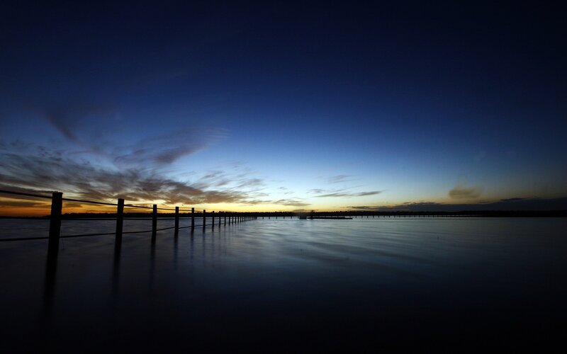 Dusk at the lakeside pier