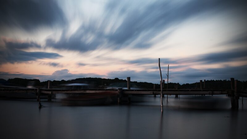 Dusk at the wooden dock