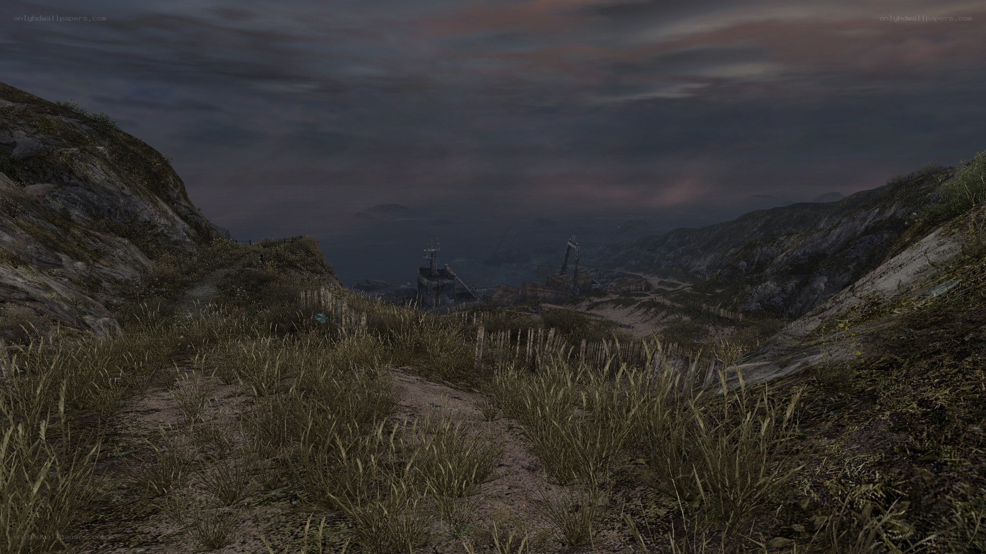 dusk over a coastal ruin
