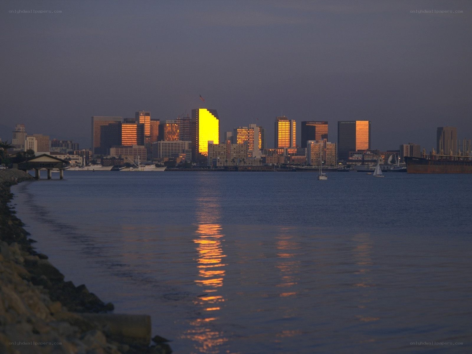 dusk over city skyline