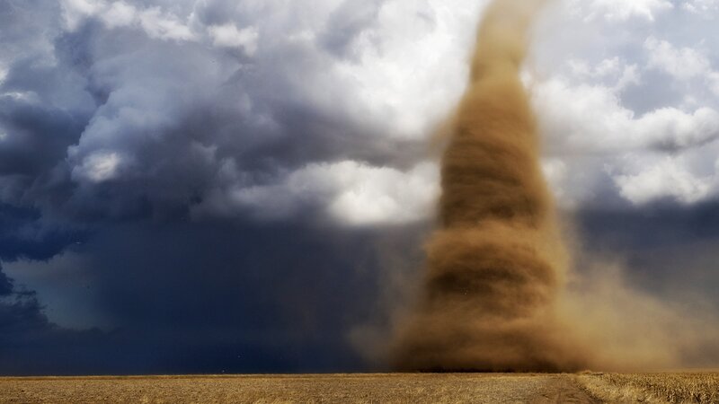 Dust Devil in Field — Brown, Dramatic, Afternoon