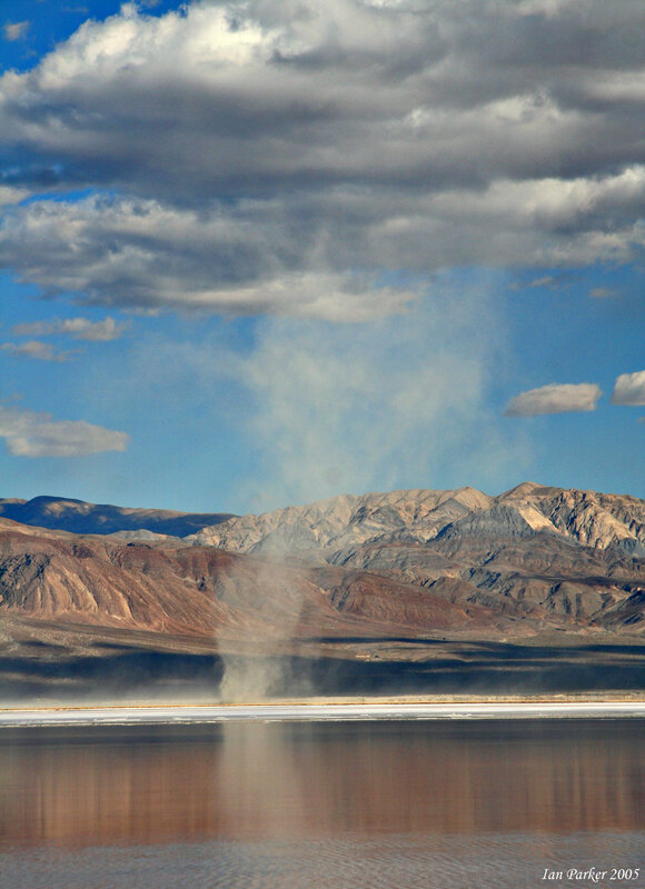 Dust devil over salt flat