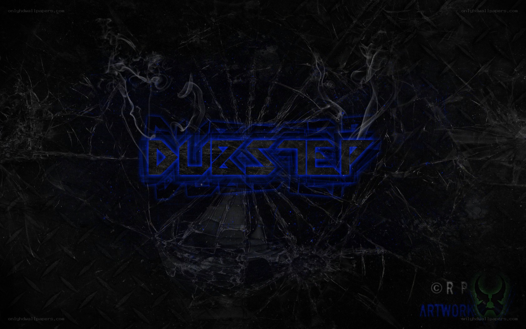Dusted logo on cracked glass