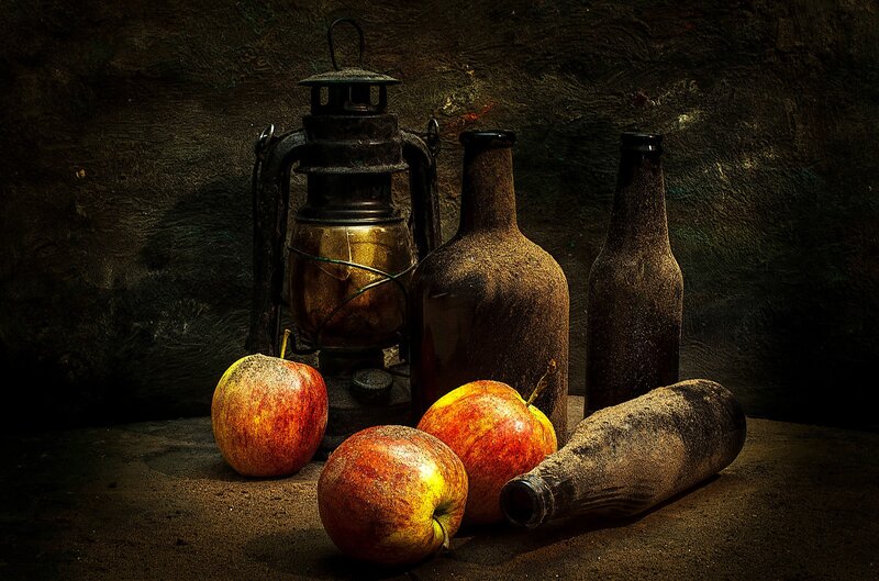 Dusty Apples and Bottles
