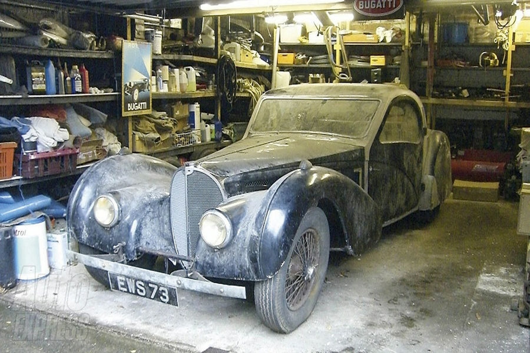Dusty Bugatti in a garage
