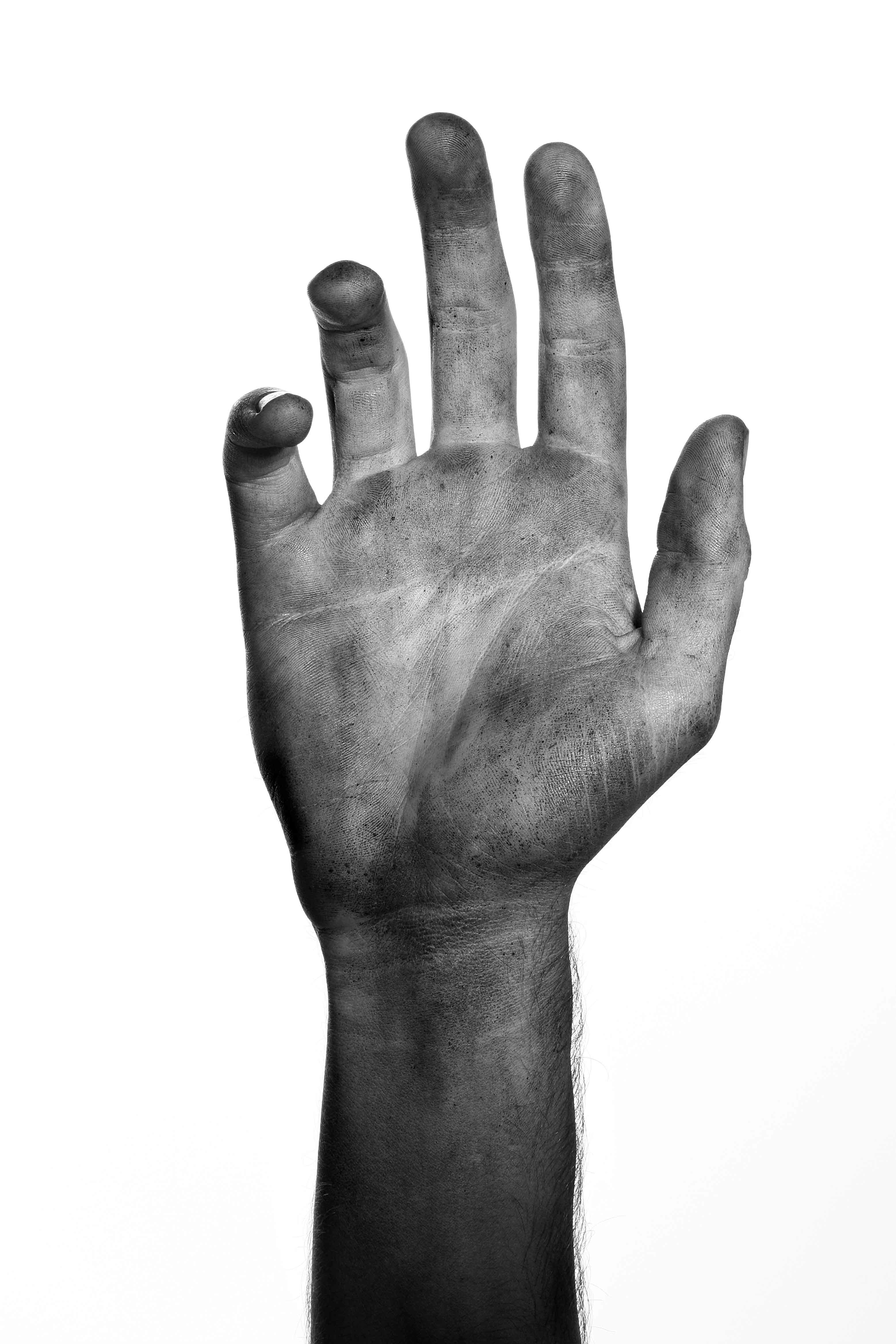 dusty hand on white background