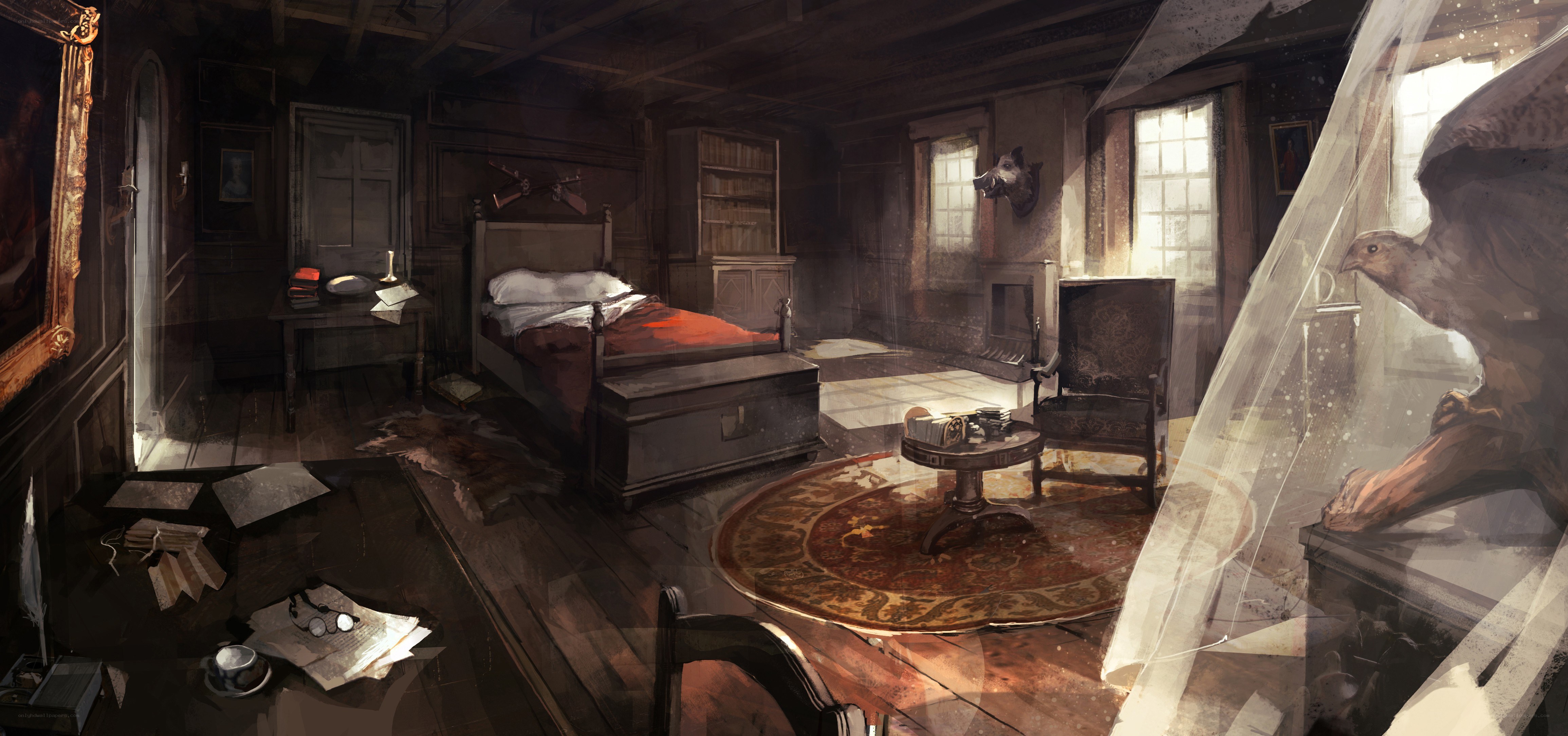 Dusty old bedroom interior