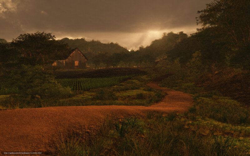 Dusty path to a farmhouse