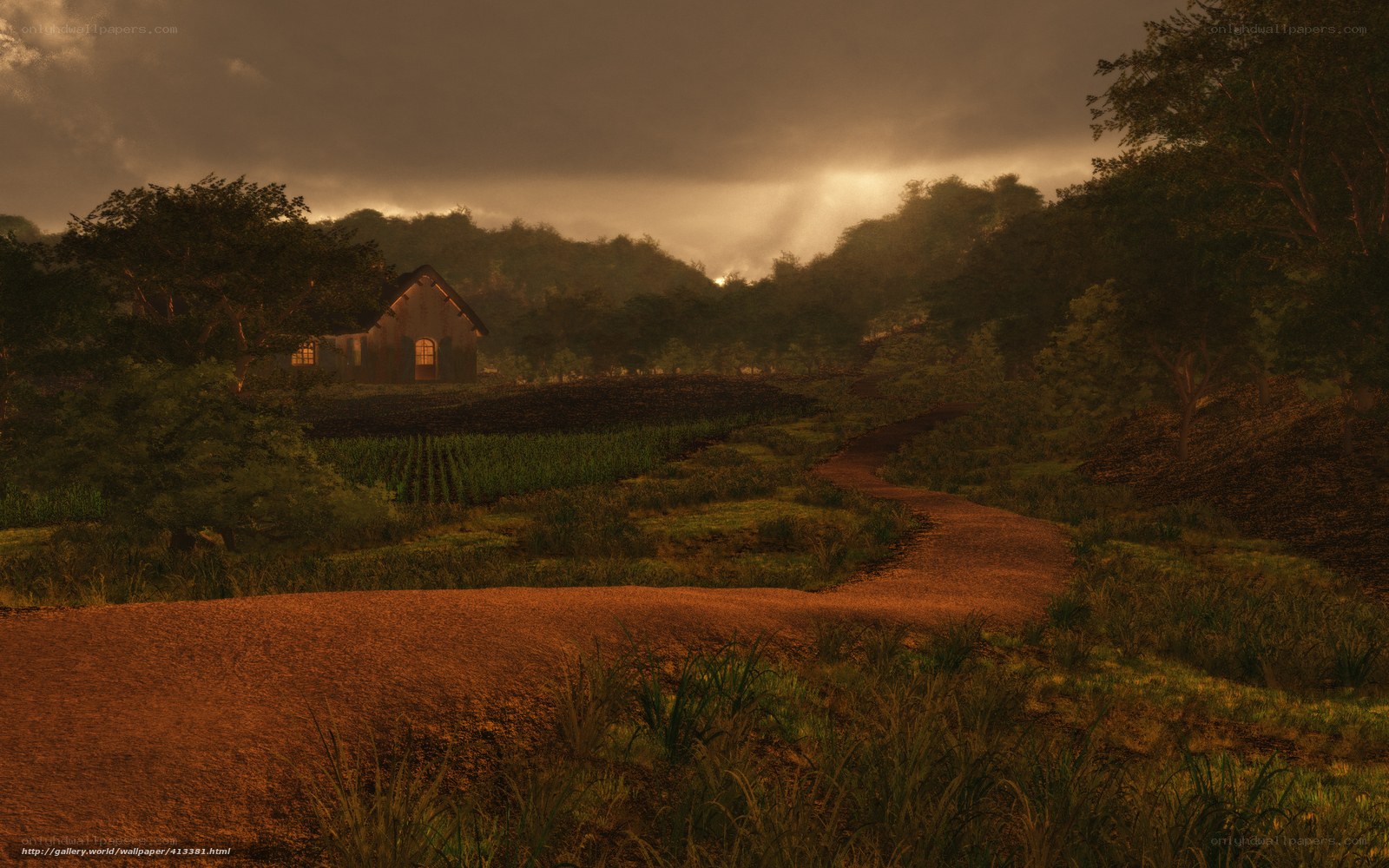 Dusty path to a farmhouse