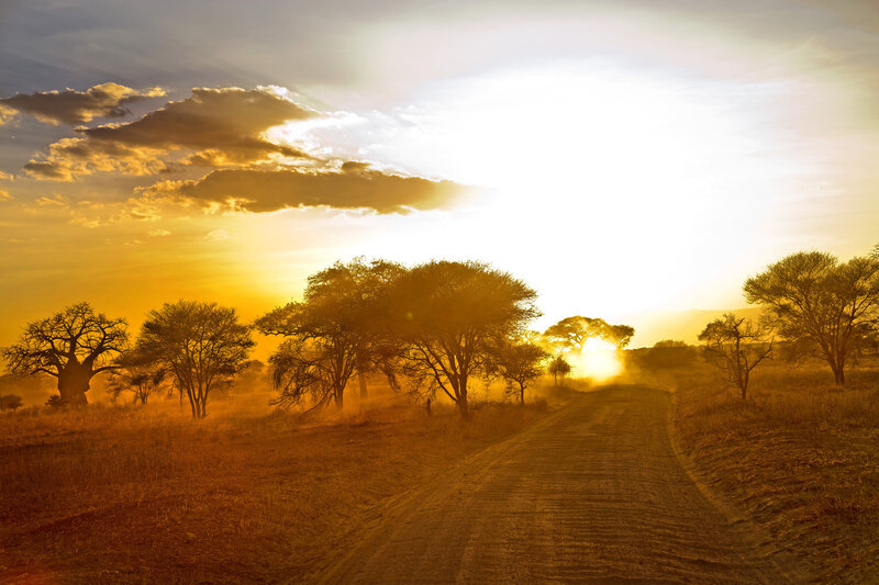 Dusty road at sunset