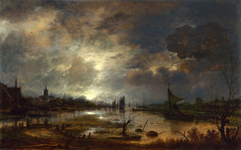Dutch river landscape at dusk