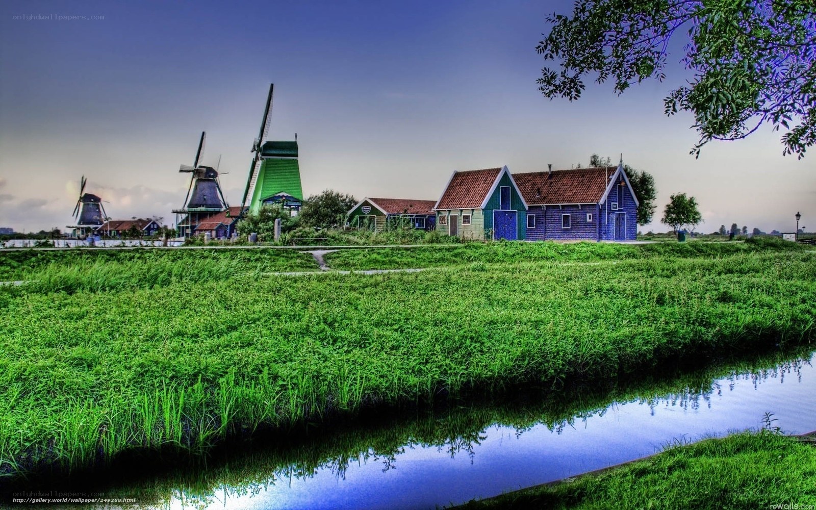 Dutch windmills and canal