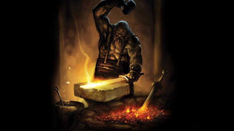 Dwarf Blacksmith Forging Sword — Black
