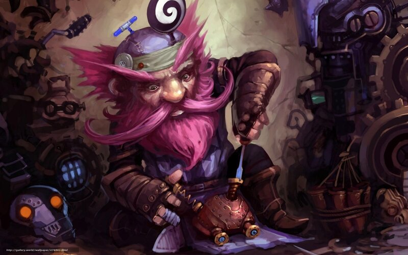 dwarf inventor with pink hair