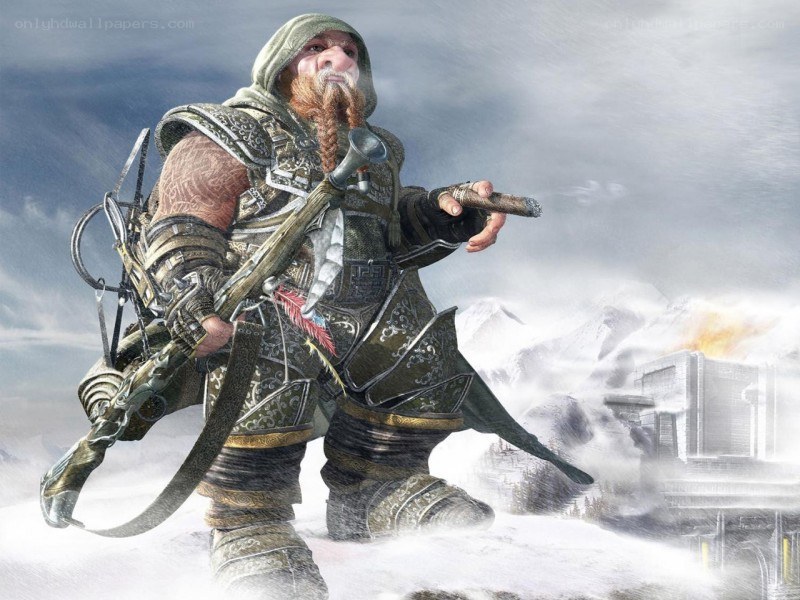 dwarf warrior in snowy mountains