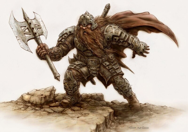 Dwarf Warrior with Axe — Brown, Battle-ready