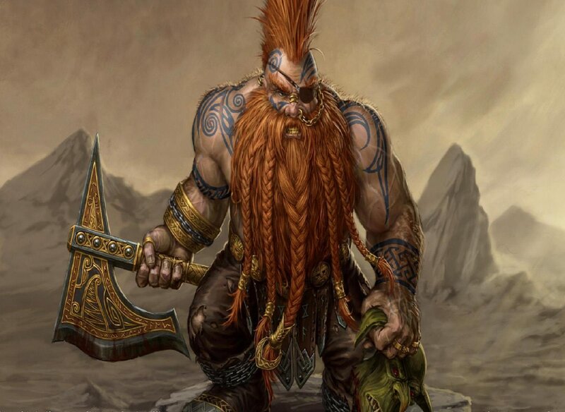 Dwarf Warrior with Axe — Brown, Dramatic