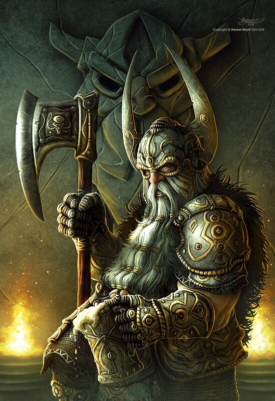 Dwarf Warrior with Axe — Gray, Dramatic