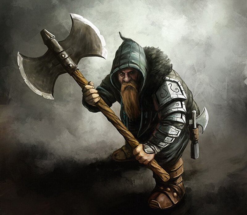 Dwarf Warrior with Axe — Gray