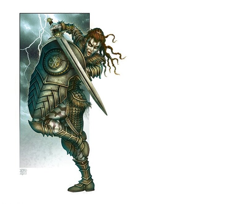 Dwarf Warrior with Sword — Green