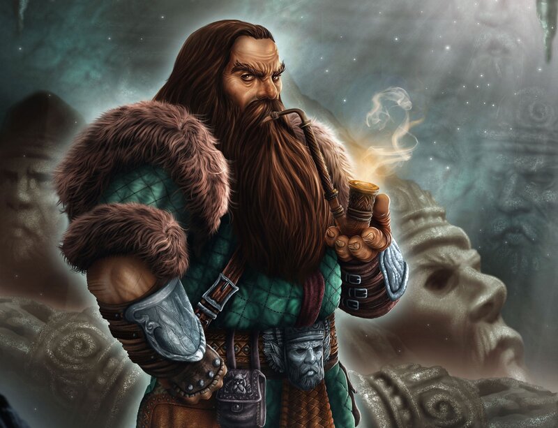 dwarf with pipe in cave