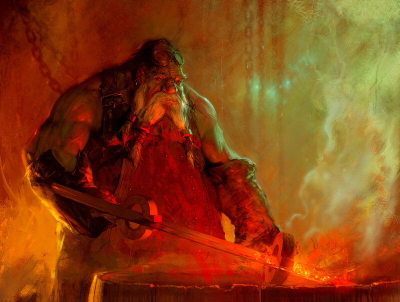 dwarven blacksmith at forge
