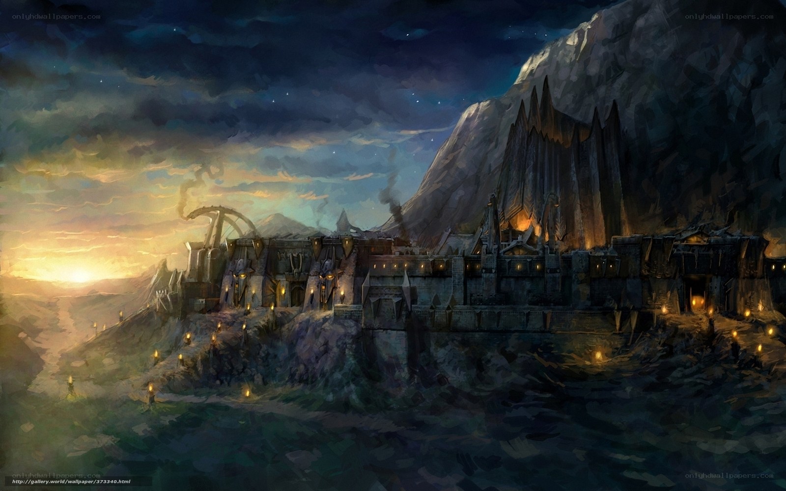 dwarven fortress at dusk