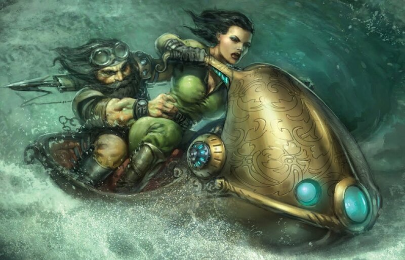 Dwarven Man and Woman on Sled