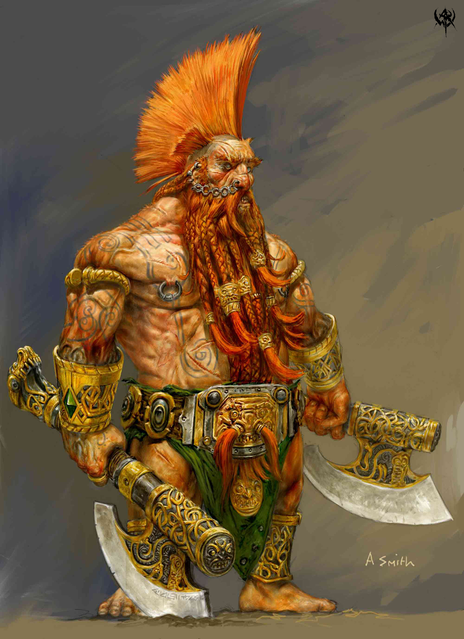 dwarven warrior with axes