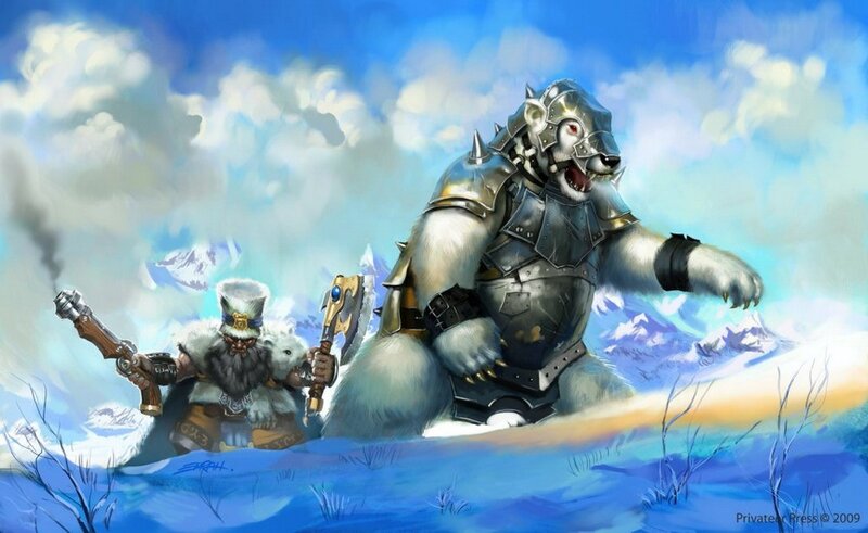dwarves and a polar bear warrior