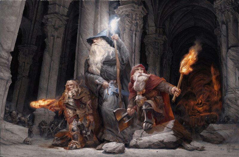 Dwarves and Wizard in Cave