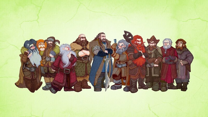 Dwarves in a Line — Green, Adventurous