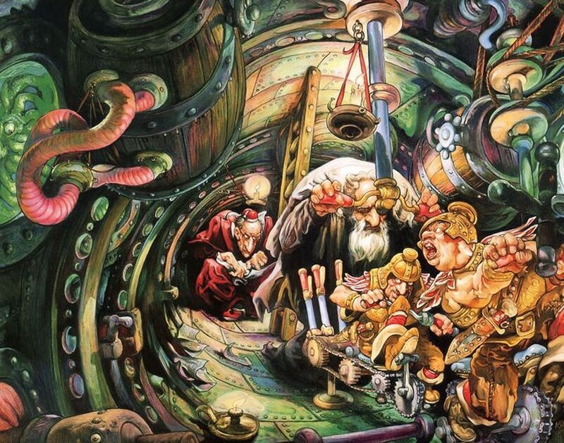 dwarves in a mechanical chamber