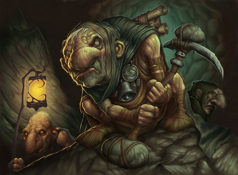 Dwarves in Cave — Green, Dark