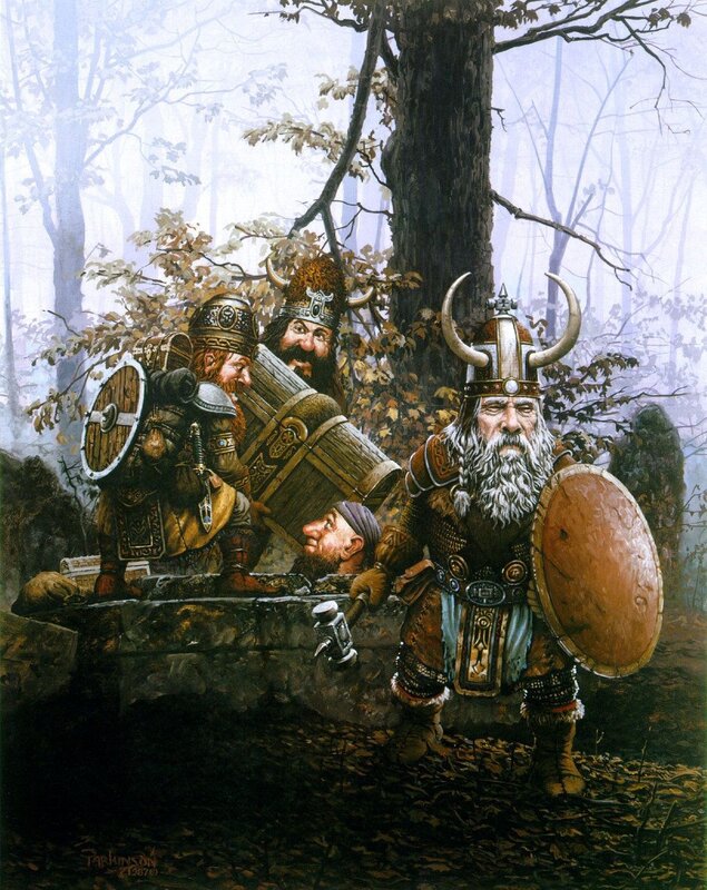 Dwarves in Forest — Brown, Dramatic