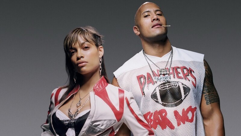 Dwayne Johnson and Aaliyah portrait