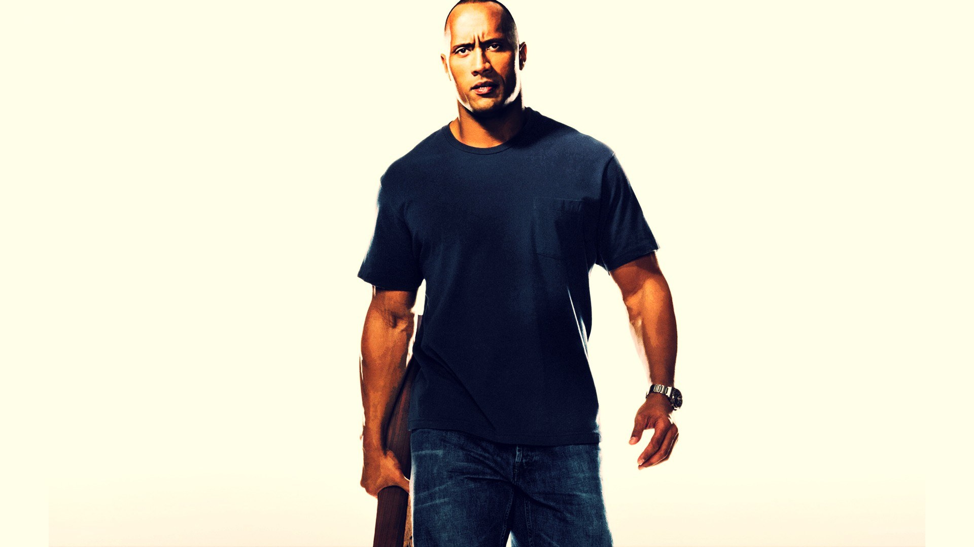 Dwayne Johnson in a black t-shirt