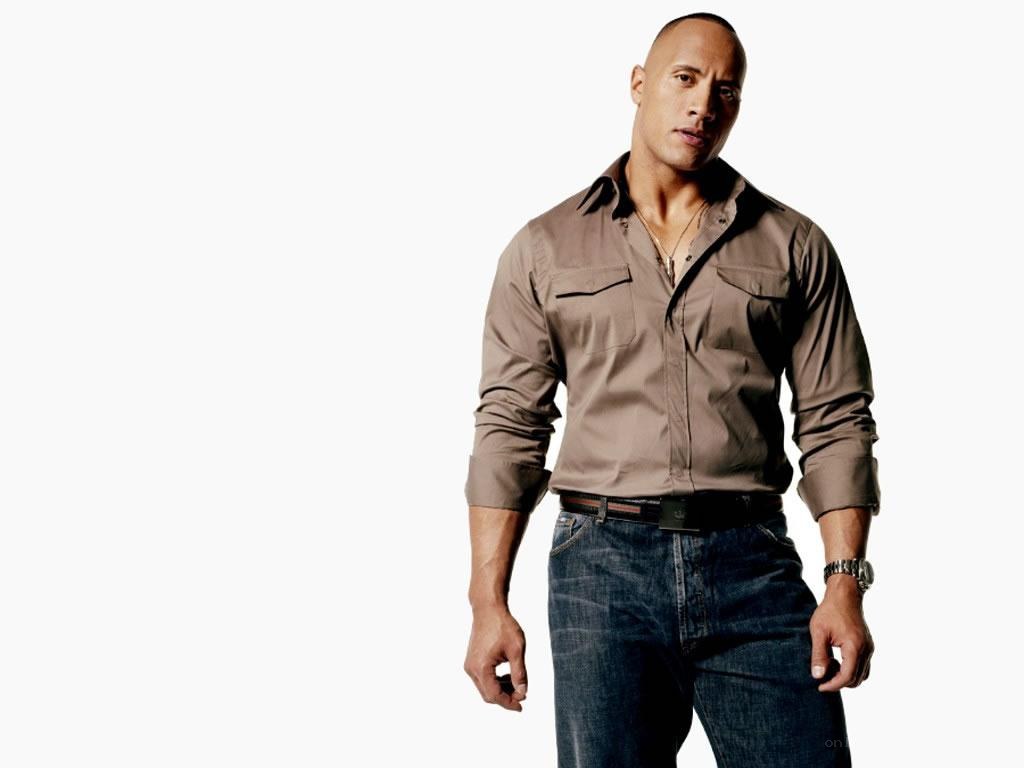 Dwayne Johnson in brown shirt