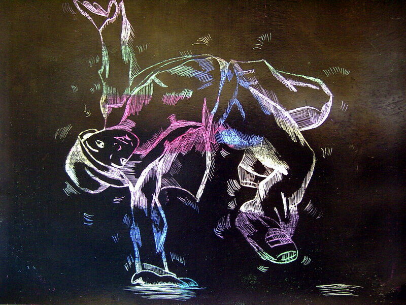 Dynamic chalk drawing of a dancer