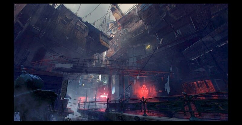 dystopian alleyway scene