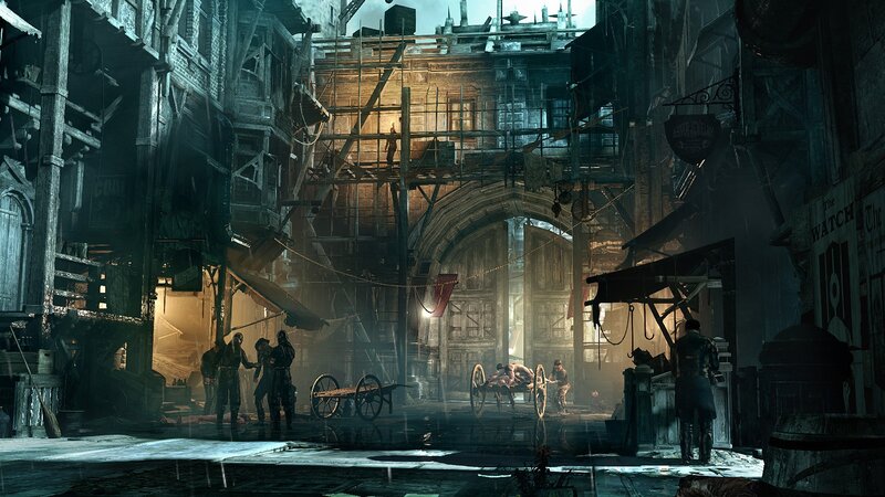 dystopian city alley scene