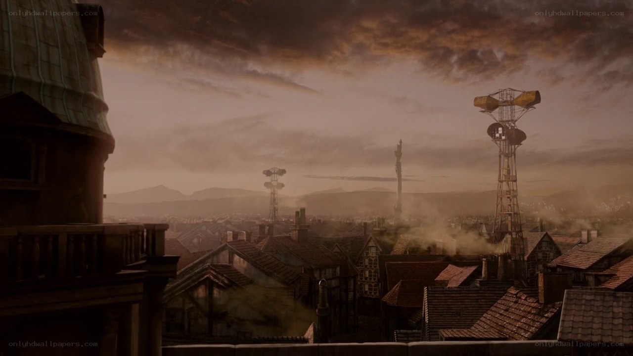 dystopian cityscape at dusk